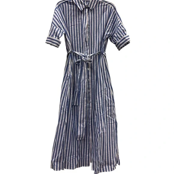 Striped Blue and White Shirt Dress - Picture 1 of 3